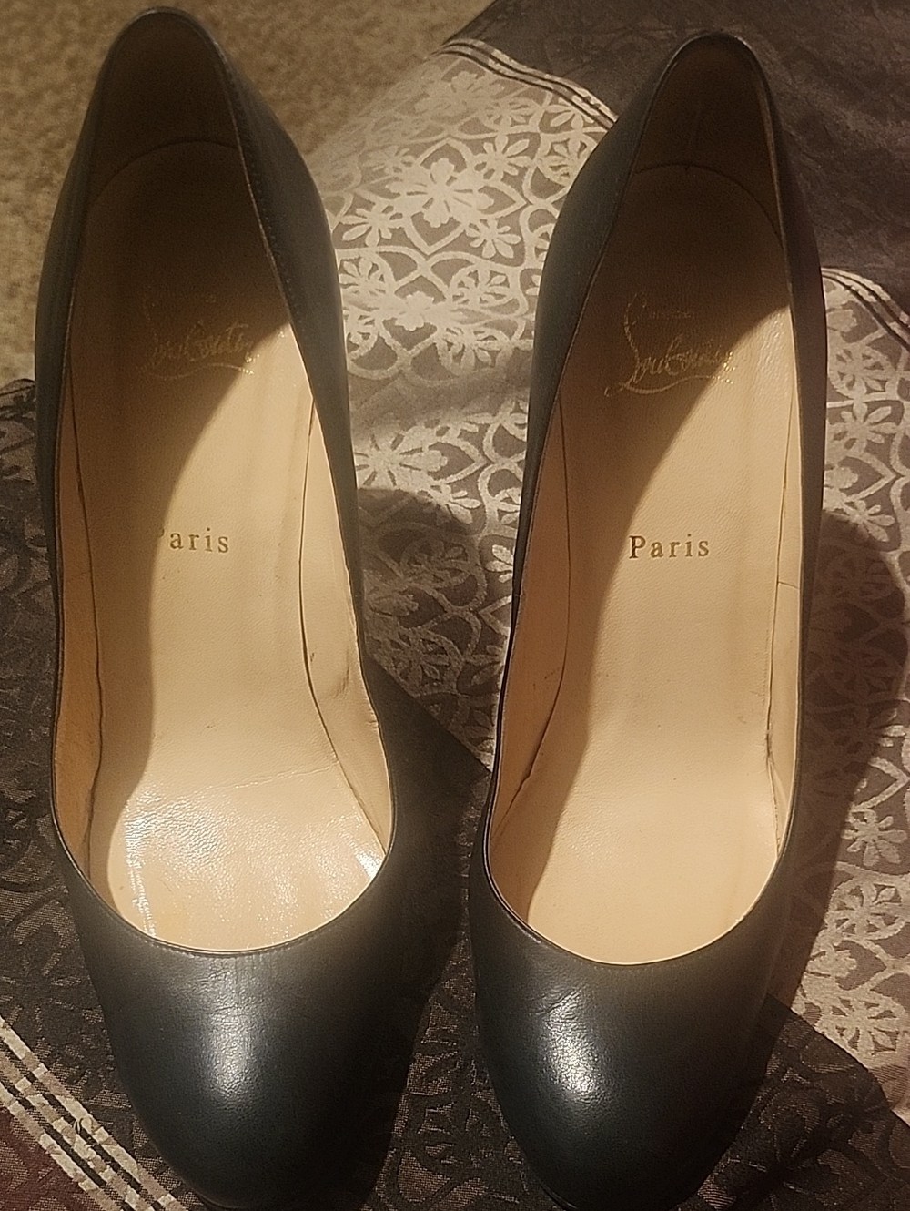 Christian Louboutin Dark Navy Blue Leather Classic Round-Toe Pumps
